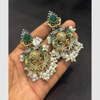 SNERA Graceful Pota Stone And Pearl Peacock Design Dangler Earrings