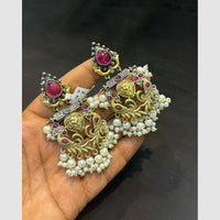 SNERA Graceful Pota Stone And Pearl Peacock Design Dangler Earrings