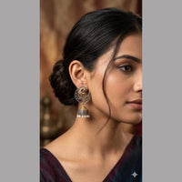 SNERA Dual Tone Pota Stone And Pearl Ethnic Jhumki Earrings for Women