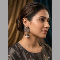SNERA Dual Tone Pota Stone And Pearl Ethnic Jhumki Earrings for Women