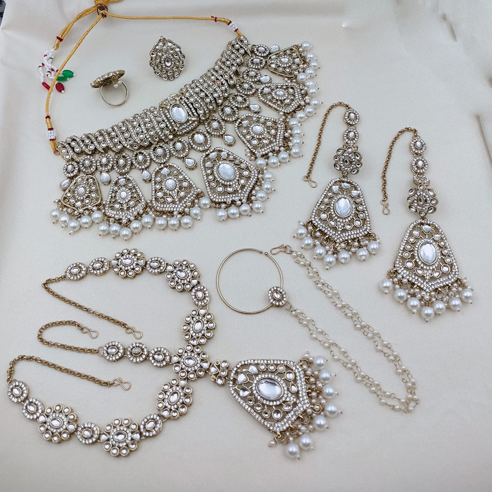 SNERA Premium Kundan Stone And Beads Semi Bridal Necklace Set for Women
