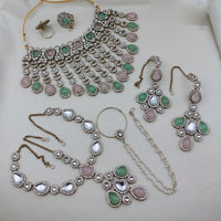 SNERA Premium Kundan Stone And Beads Semi Bridal Necklace Set for Women