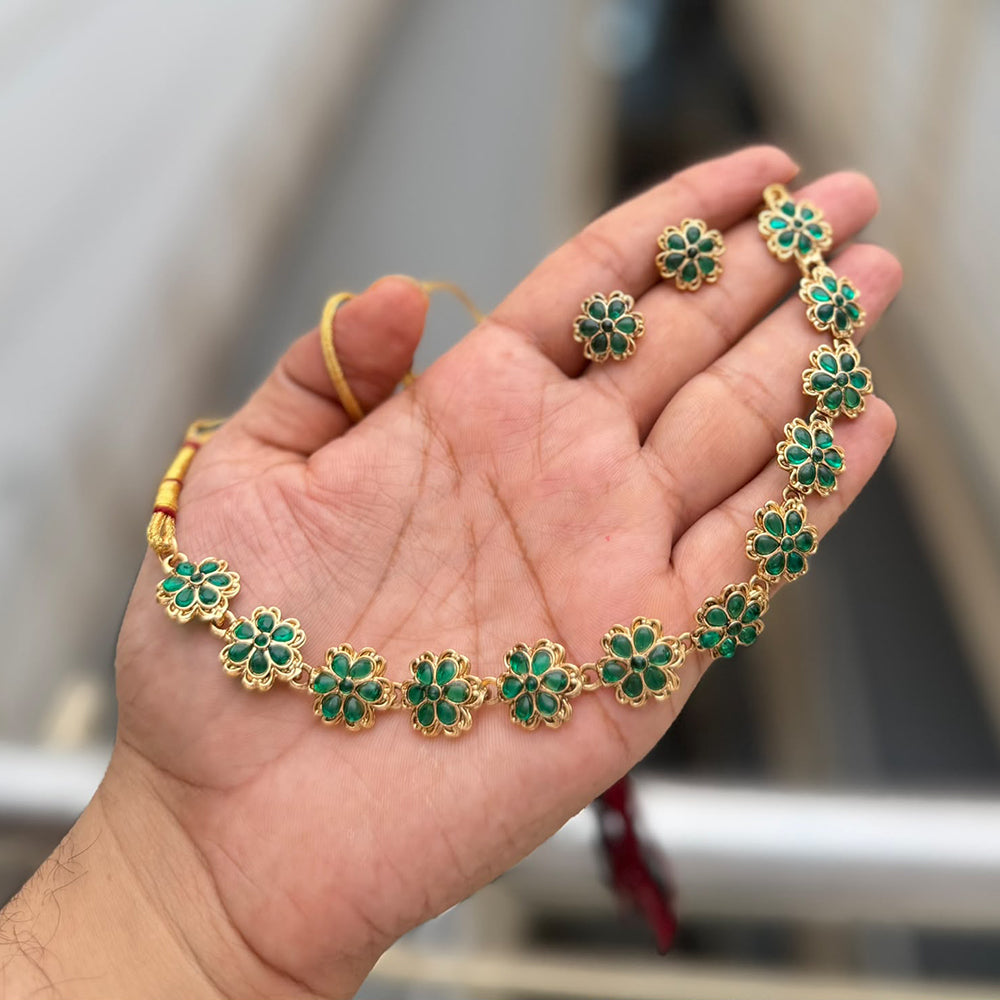 SNERA Gold Plated Ethnic Pota Stone Necklace Set