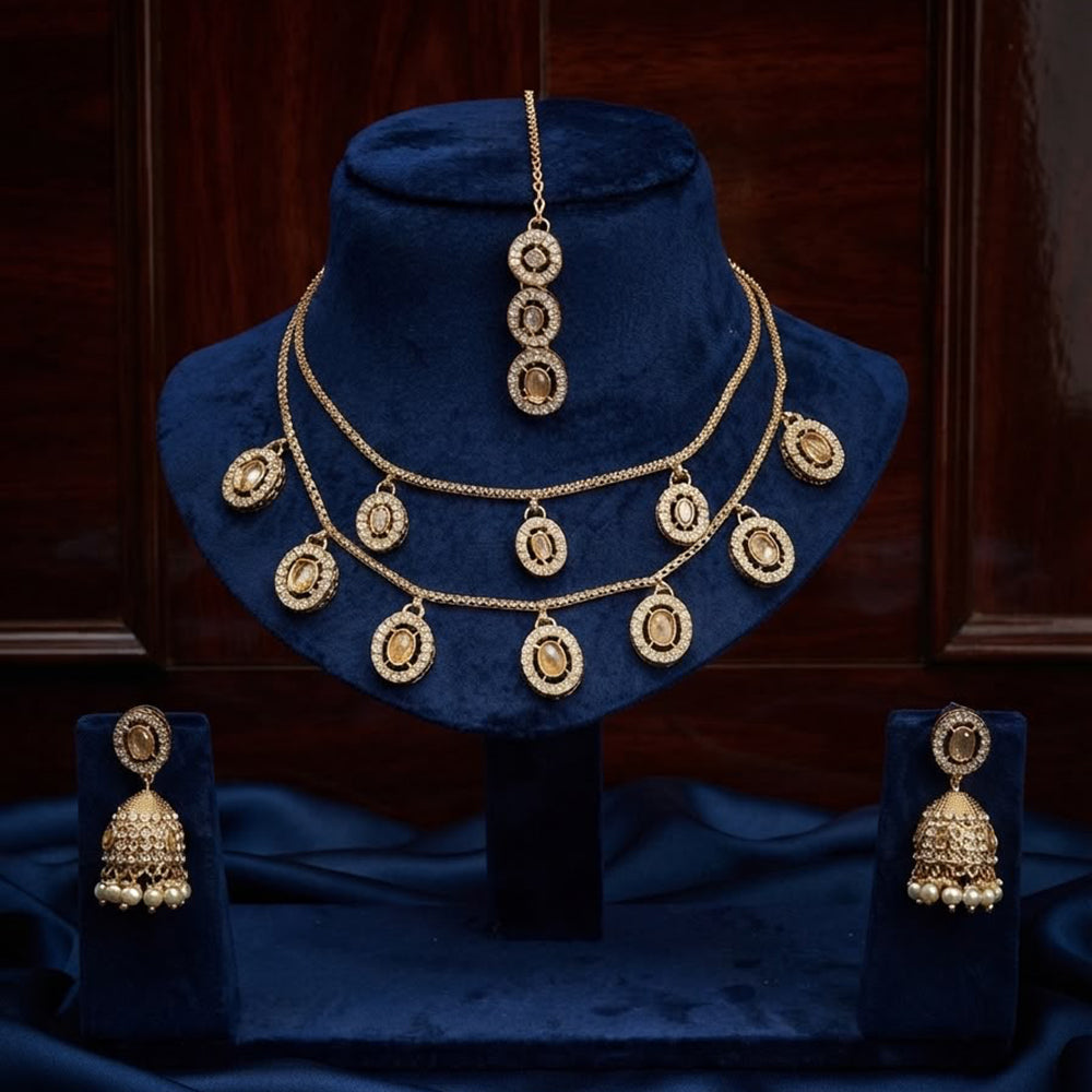 SNERA Elegant Crystal Stone And Pearl Necklace Set Women