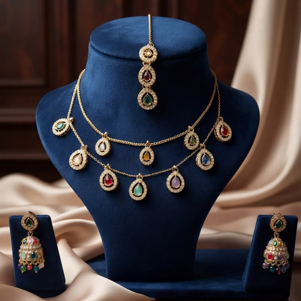SNERA Elegant Crystal Stone And Pearl Necklace Set Women