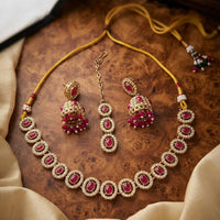 SNERA Elegant Crystal Stone And Pearl Necklace Set Women