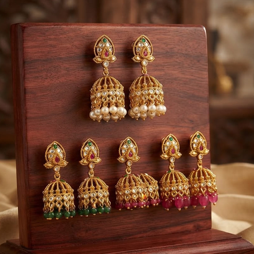 SNERA Gold Plated Luxury Pota Stone And Pearl Jhumki Earrings