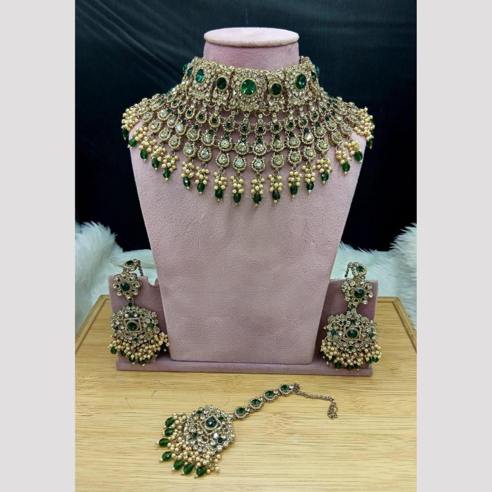 SNERA Elegant Crystal Stone And Pearl Choker Necklace Set Women