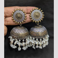 SNERA 2 Tone Plated Pearl Jhumki Earrings for Women