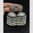 SNERA Oxidised Plated Pota Stone And Pearl Jhumki Earrings for Women