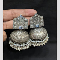 SNERA Oxidised Plated Pota Stone And Pearl Jhumki Earrings for Women