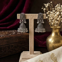 SNERA Vintage Oxidised Plated Pearl Jhumki Earrings for Women