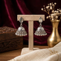 SNERA Vintage Oxidised Plated Pearl Jhumki Earrings for Women