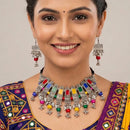 SNERA Stylish Oxidised Plated Pota Stone And Beads Choker Necklace Set 