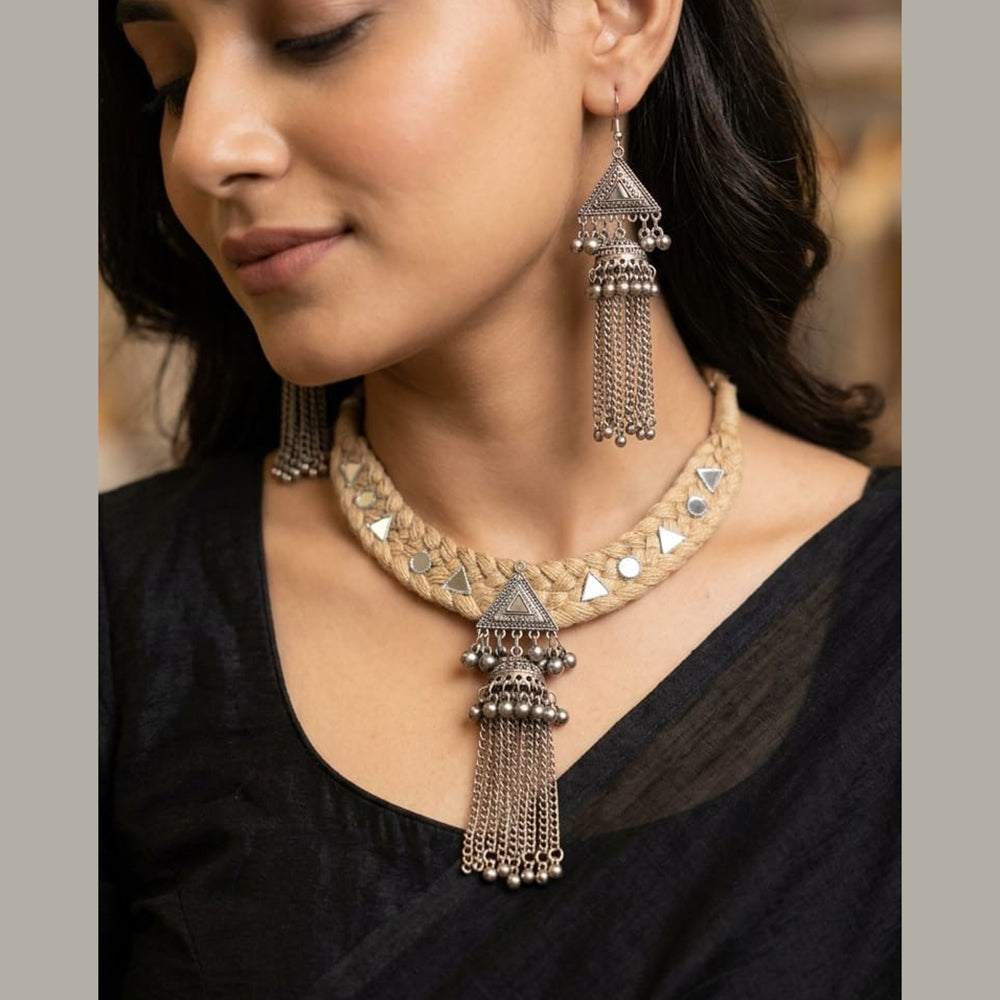 SNERA Mirror And Pearl Embellished Ethnic Choker Necklace Set