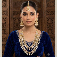 SNERA Elegant Kundan Stone Beads Long Necklace Set For Women