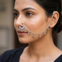 SNERA Oxidised Plated Pota Stone Pearl Chain Nose Ring