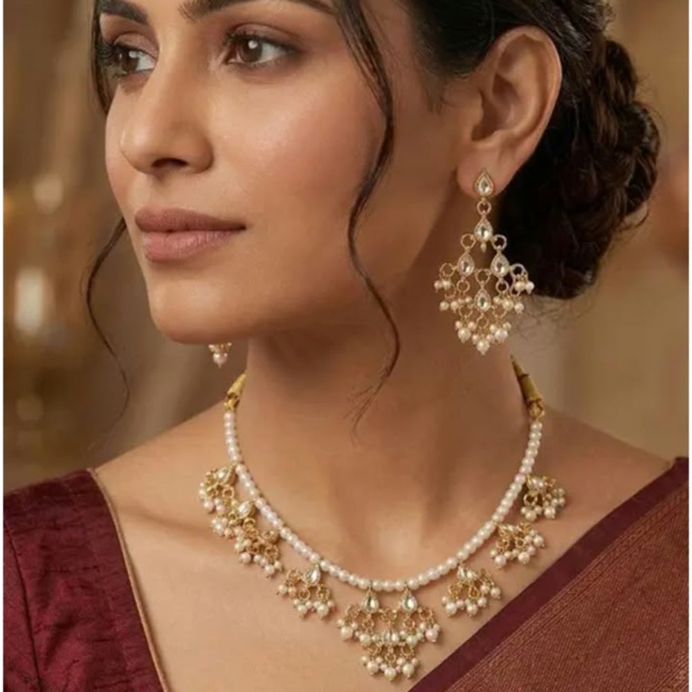SNERA Ethnic Kundan Stone And Pearl Choker Necklace Set