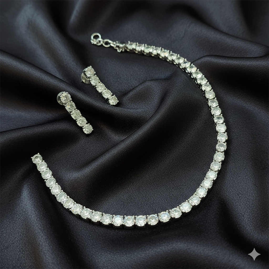 Urthn Austrian Stone Silver Plated Necklace Set
