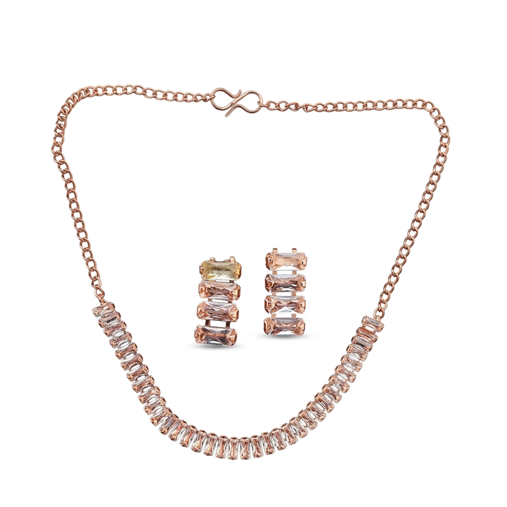 Urthn Rose Gold Plated Sparkling Crystal Stone Necklace Set(Pack of 6)