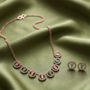 Urthn Rose Gold Plated Sparkling Crystal Stone Necklace Set