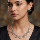 Urthn Silver Plated Sparkling Crystal Stone Necklace Set(Pack of 6)
