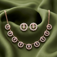 Urthn Rose Gold Plated Sparkling Crystal Stone Necklace Set