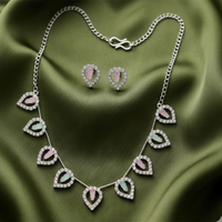 Urthn Silver Plated Sparkling Crystal Stone Necklace Set