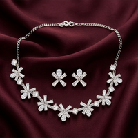 Urthn Silver Plated Sparkling Crystal Stone Necklace Set(Pack of 3)