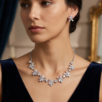 Urthn Silver Plated Sparkling Crystal Stone Necklace Set(Pack of 3)