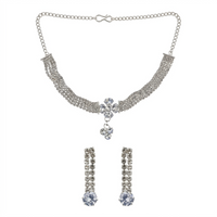 Urthn Silver Plated Sparkling Crystal Stone Necklace Set(Pack of 6)