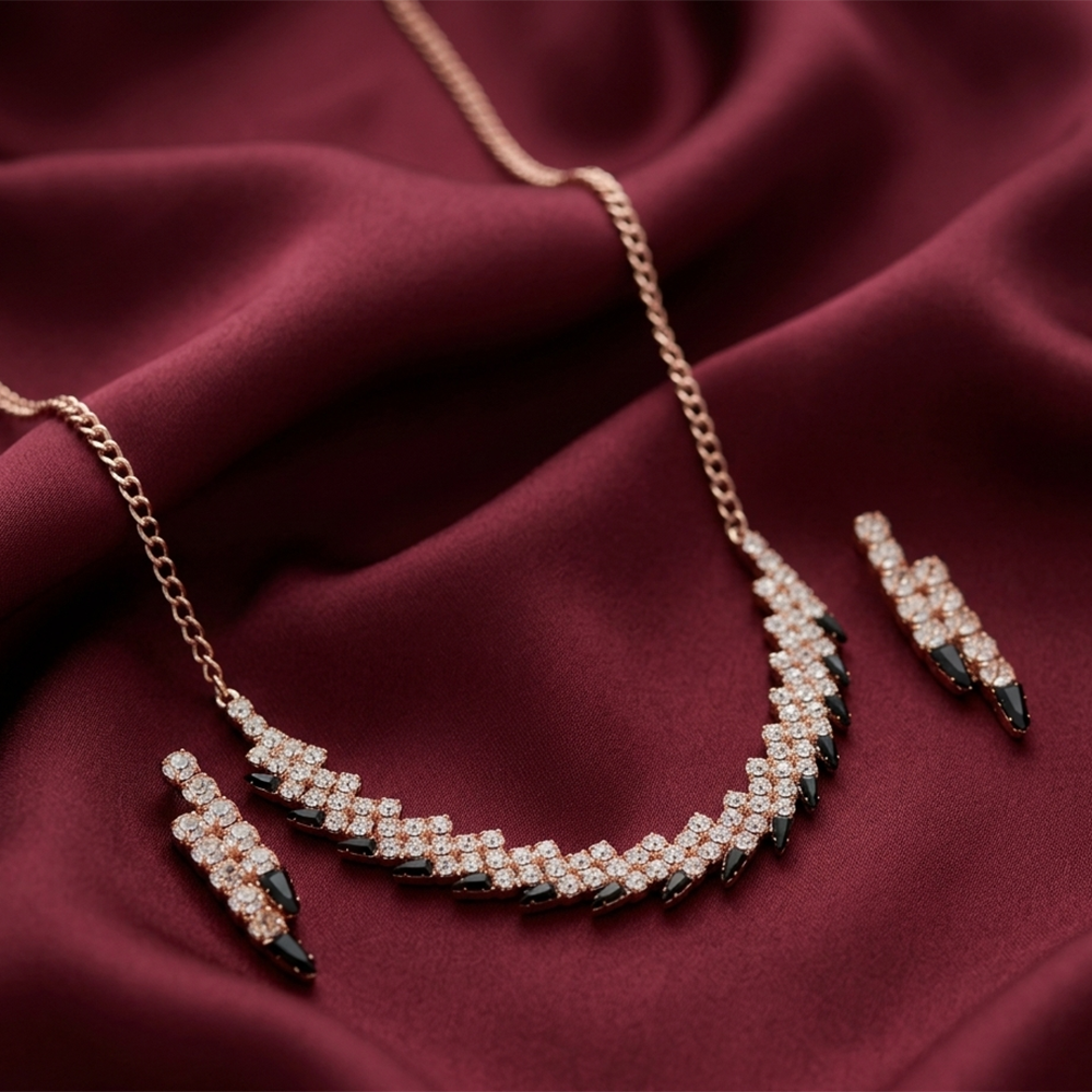 Urthn Rose Gold Plated Sparkling Crystal Stone Necklace Set(Pack of 3)
