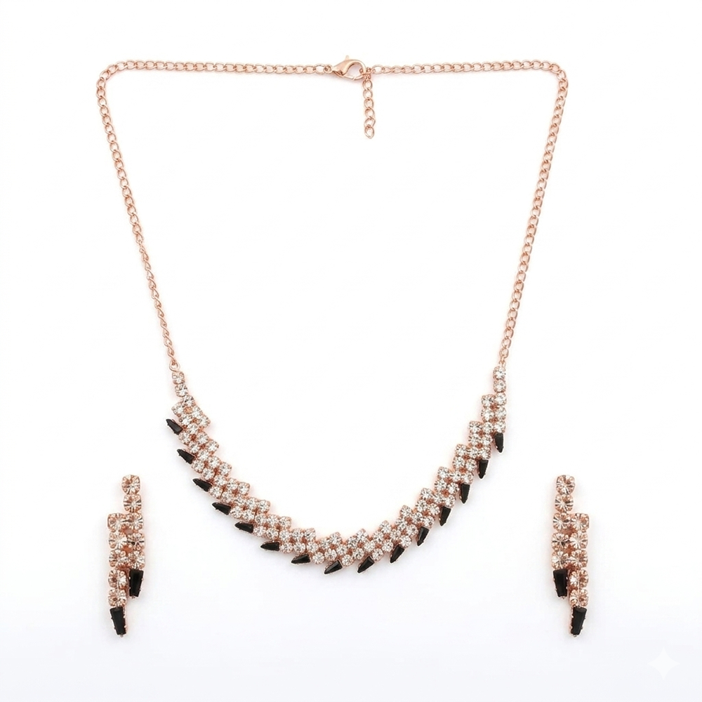 Urthn Rose Gold Plated Sparkling Crystal Stone Necklace Set(Pack of 3)