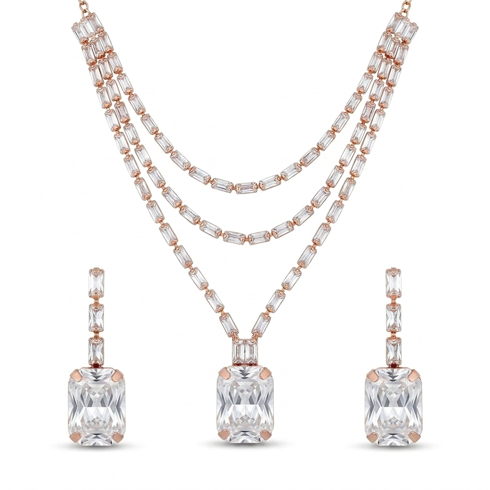 Urthn Elegant Rose Gold Plated Crystal Stone Necklace Set(Pack of 3)