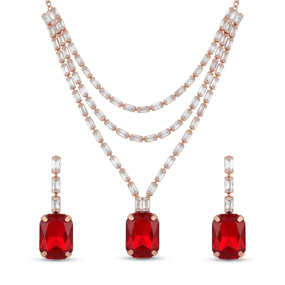 Urthn Elegant Rose Gold Plated Crystal Stone Necklace Set(Pack of 3)
