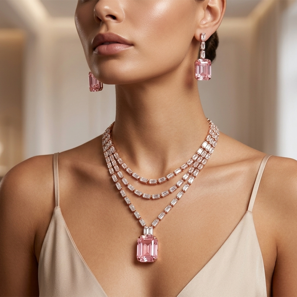 Urthn Elegant Rose Gold Plated Crystal Stone Necklace Set(Pack of 3)