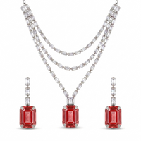 Urthn Silver Plated Sparkling Crystal Stone Necklace Set(Pack of 3)