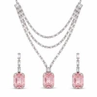 Urthn Silver Plated Sparkling Crystal Stone Necklace Set(Pack of 3)