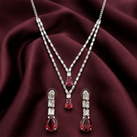 Urthn Silver Plated Sparkling Crystal Stone Necklace Set(Pack of 3)