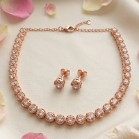 Urthn Rose Gold Plated Sparkling Crystal Stone Necklace Set