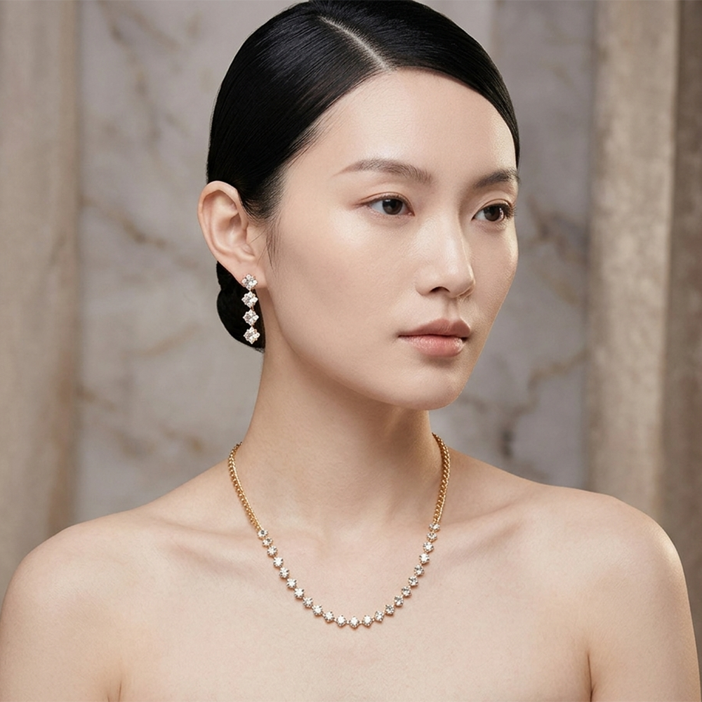 Urthn Pack Of 3 Austrian Stone Gold Plated Necklace Set