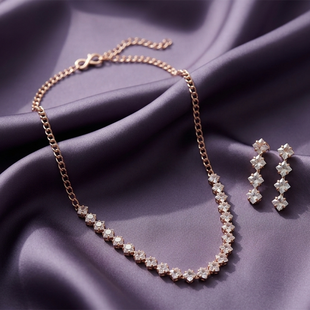 Urthn Pack Of 3 Austrian Stone Rose Gold Plated Necklace Set