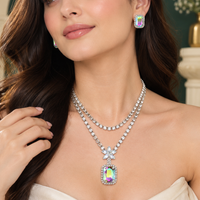 Urthn Glamorous Silver Plated Crystal Stone Necklace Set for Party & Festive Wear(Pack Of 3)