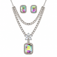 Urthn Glamorous Silver Plated Crystal Stone Necklace Set for Party & Festive Wear(Pack Of 3)