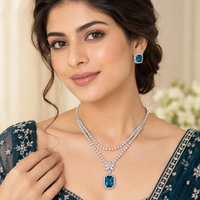 Urthn Glamorous Silver Plated Crystal Stone Necklace Set for Party & Festive Wear