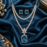 Urthn Glamorous Silver Plated Crystal Stone Necklace Set for Party & Festive Wear(Pack Of 3)