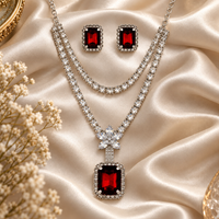 Urthn Glamorous Silver Plated Crystal Stone Necklace Set for Party & Festive Wear