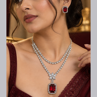 Urthn Glamorous Silver Plated Crystal Stone Necklace Set for Party & Festive Wear(Pack Of 3)