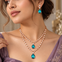 Urthn Glamorous Rose Gold Plated Crystal Stone Necklace Set for Party & Festive Wear(Pack Of 3)
