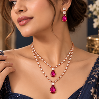 Urthn Glamorous Rose Gold Plated Crystal Stone Necklace Set for Party & Festive Wear(Pack Of 3)